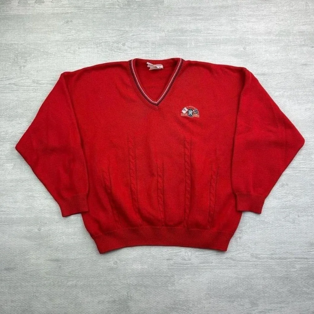 Vintage Camaro Firebird Sweater Adult XL Red V Neck General Motors Car Auto